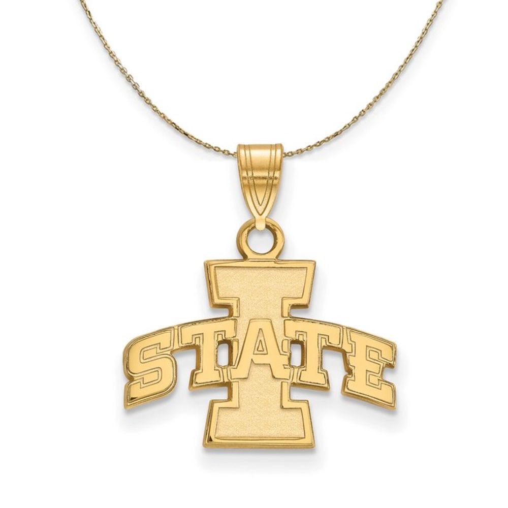 14k Yellow Gold Iowa State Small 'I STATE' Necklace - 16 Inch